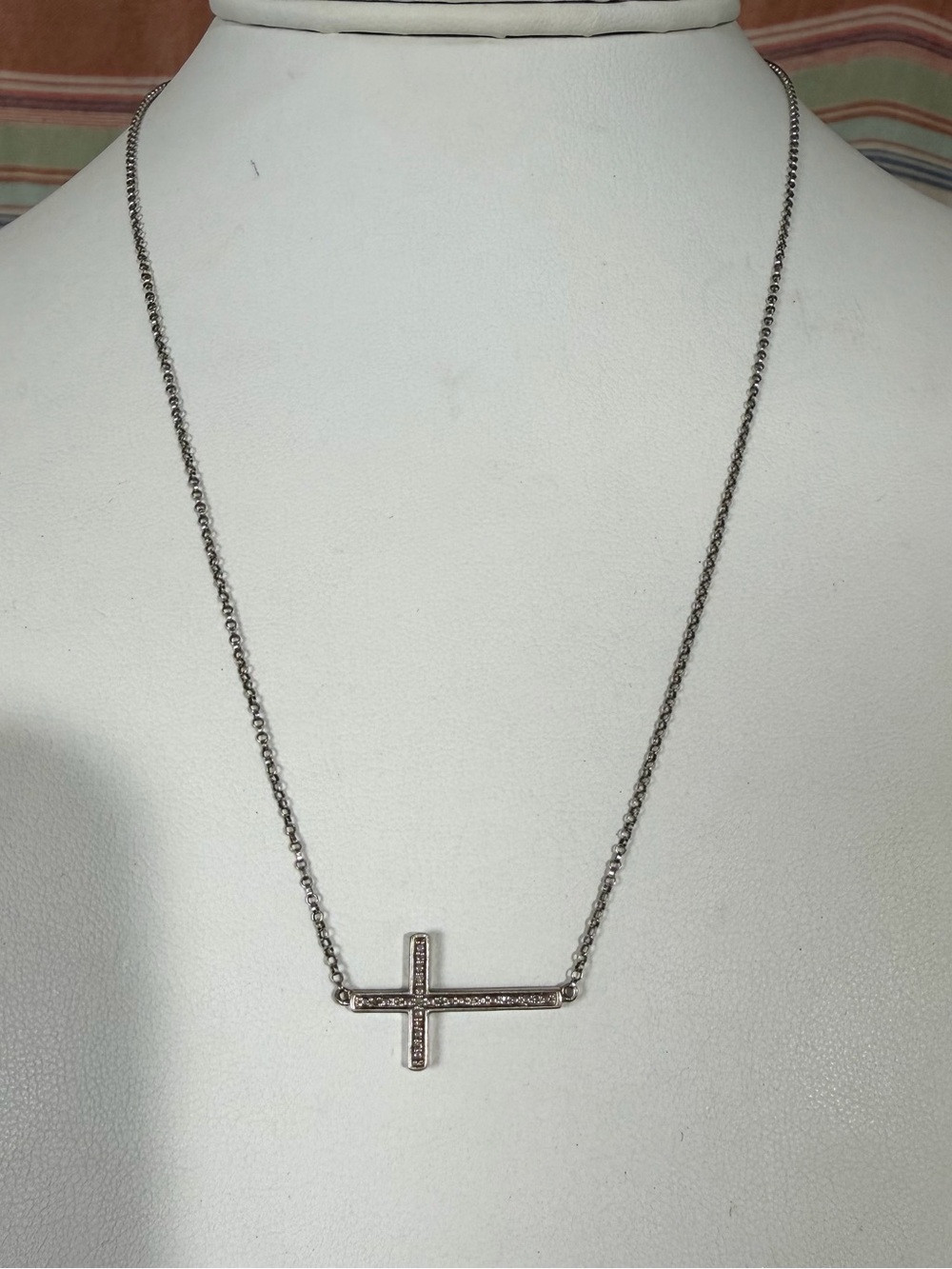Sterling Silver Cross Necklace with Pavé Crystals - 16”